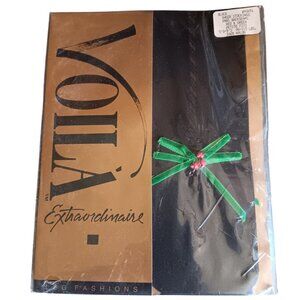 Vtg 1992 Petite Black Sheer Christmas Stockings Backseams Black Sexy Pointsettia